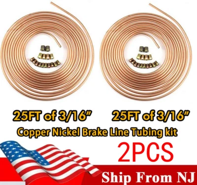 Kit de tubería de línea de freno de níquel cobre 2 piezas 3/16" Od 25 pies rollo de bobina con todos los accesorios Foto 1 de 4
