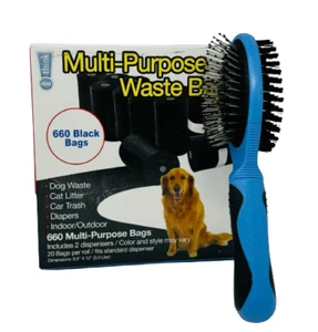 660 Count Dog Poop/Waste Bags - Black W/ Two Sided Pin & Bristle Pet Brush - Picture 1 of 12