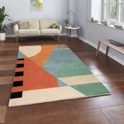 Hand-tufted woolen rugs in multi color, Modern geometric wool rugs for dining ro - Image 1 of 3