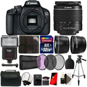 Canon EOS 4000D Rebel T100 18MP DSLR Camera with 18-55mm lens + Flash Top Bundle - Picture 1 of 9