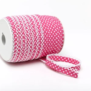 Cinta inclinada cinta de ribete cinta decorativa ribete de ganchillo ribete fucsia con puntos blancos - Imagen 1 de 1