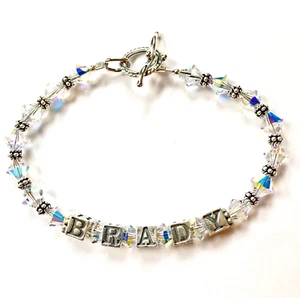 HANDMADE TOM BRADY BRACELET JEWELRY made with SWAROVSKI CRYSTALS STERLING SILVER - Picture 1 of 3