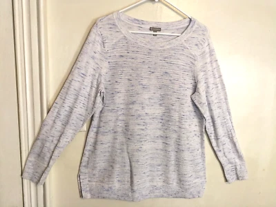 Suéter feminino T By Talbots L branco azul malha manga longa casual escritório - Imagem 1 de 4