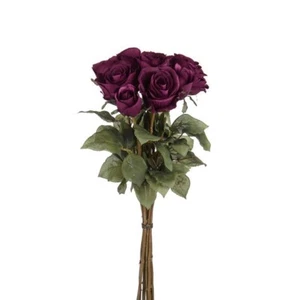 Kunstseide Rosenstrauß Pflaume 9 einzelne Stiele 44 cm/17 cm hoch - Bild 1 von 1