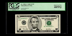 STAR 2003 $5 Federal Reserve Note PCGS SUPERB GEM 68 PPQ - Picture 1 of 2