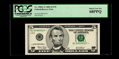 STAR 2003 $5 Federal Reserve Note PCGS SUPERB GEM 68 PPQ - Image 1 of 2