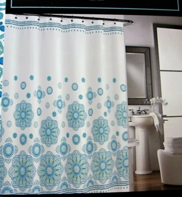 Cortina de ducha Cynthia Rowley 100 % algodón medallón aguamarina Foto 1 de 4