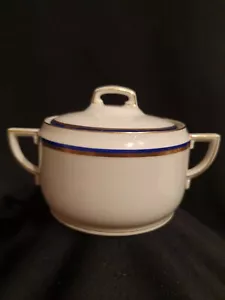 Jugendstil: Königlich Bayrische Hutschenreuther ZUCKERDOSE blauer Streifen Gold - Bild 1 von 12