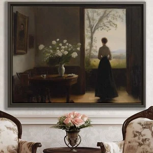 Elegant Woman Oil Painting Canvas Wall Art Framed Vintage Home Decor Portrait - Picture 1 of 9