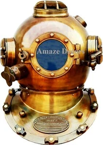 Brass Antique Scuba SCA Marine Diving Divers Helmet US Navy Mark V Full Size 18" - Picture 1 of 5