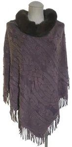 NUEVO CON ETIQUETAS Imitación Piel Cuentas con Perlas Flecos Tejido Suéter Capa Poncho Chal Elegante Boho - Imagen 1 de 4