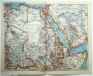 Northeast Africa - Original 1924 German Language Map by Meyers. Vintage - Picture 1 of 2