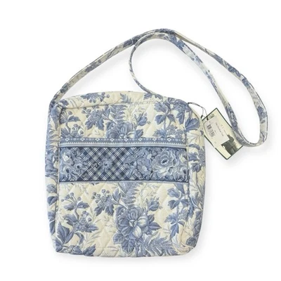 Vera Bradley Blue Toile Day Out Crossbody Bag Purse Floral Quilted Cotton - Image 1 of 4