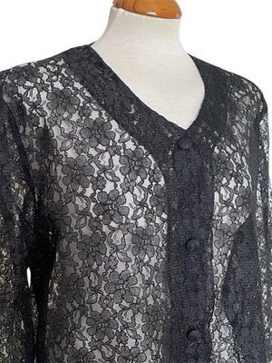 Vintage NEW LOOK. Black Lace Button Up Blouse. Size S/M. 90s.  - Image 1 of 4