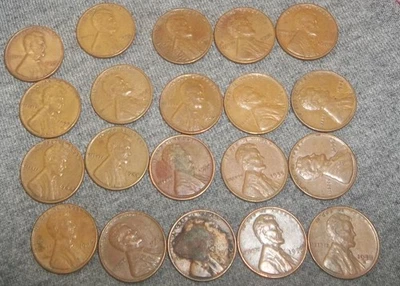 K707 Lot Of 20 Lincoln wheat Penny's 30s 40s,50s ~ Some Have Mint Marks - Image 1 of 4