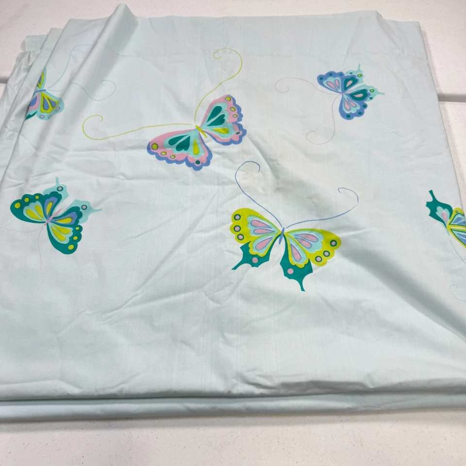 lençol plano vintage Martex King azul borboleta mistura de algodão percal anos 90 anos 80 Y2K - Imagem 1 de 4