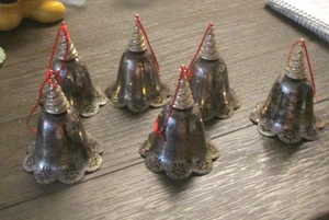 Vintage Silverplated Chrismas Tree Top Bells Set 6 - Picture 1 of 5