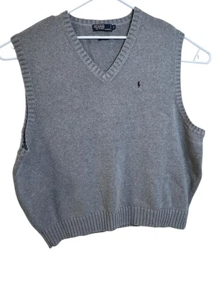 Polo Ralph Lauren Sweater Vest Mens 3XL Big Gray Cotton V-Neck Knit Pony Logo - Image 1 of 4