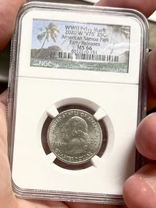 2020-W 25c V75 American Samoa Park Quarter NGC MS66 ER WWII Privy Mark - Picture 1 of 2