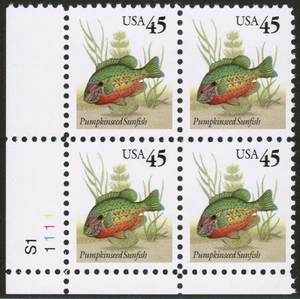 US USA Sc# 2481 MNH FVF PLATE # BLOCK Pumpkinseed Sunfish Fish - Picture 1 of 1
