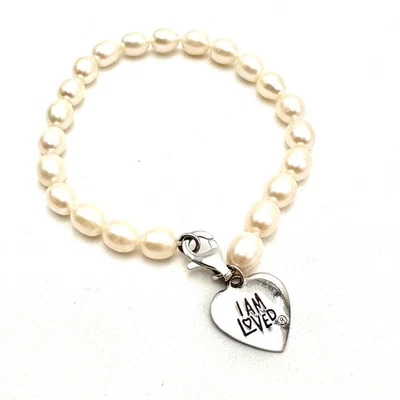 Pulsera Carolyn Pollack I Am Loved Charm Perla Blanca Agua Dulce 925 Cierre 8" Foto 1 de 4