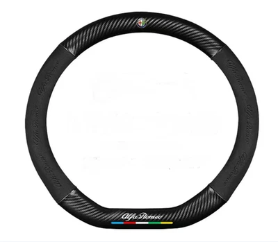 Capa de volante 15" couro ecológico + fibra de carbono para Alfa Romeo todos os carros - Imagem 1 de 4
