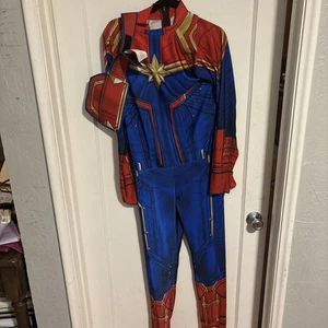 Adult Womens Captain Marvel Cosplay Costume Carol Bodysuit Jumpsuit XS W Belt - Picture 1 of 11