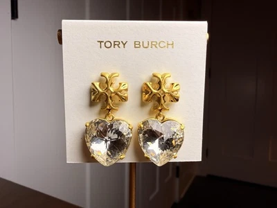 PENDIENTES COLGANTES TORY BURCH ROXANNE CORAZÓN CRISTALINO NUEVOS Foto 1 de 2
