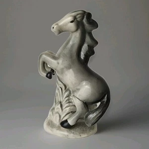 Vtg Rare Porcelain Stallion Rearing Handmade Grey And Black 5.5" Tall - Picture 1 of 11