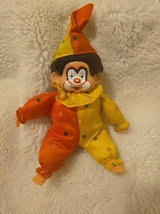 Corky Clown Monchhichi Handcrafted California Stuffed Toys Orange & Yellow Vtg. - Picture 1 of 16