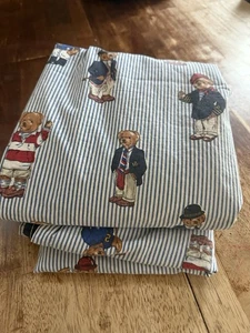 Ralph Lauren Vintage Teddy Bear Polo Striped Twin Sheet Set Fitted & Flat READ - Picture 1 of 12