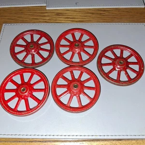 SET X 5 #19A   RED MECCANO ORIGINAL STAMPED 3"SPOKED WHEEL - Picture 1 of 2