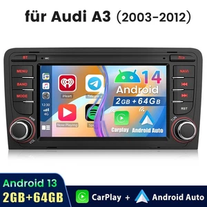 2+64GB Android 14 Für AUDI A3 8P 2003-2012 Autoradio Apple Carplay GPS Navi WIFI - Bild 1 von 6