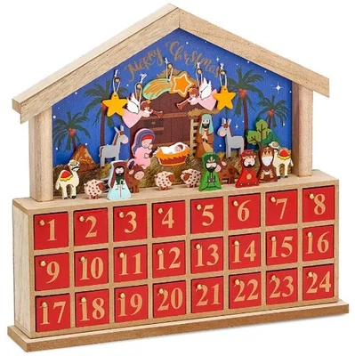 Wooden Advent Calendar Nativity Scene with 24 Drawers Christmas Decor - Image 1 of 4