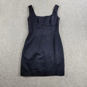 Vestido De Colección Salvatore Ferragamo 42 Negro Lino Funda Cuello Cuadrado Correas LBD - Imagen 1 de 12