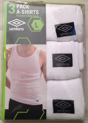 NUEVO EN PAQUETE UMBRO HOMBRE ESSENTIAL RIB 3 BLANCO CAMISETA SIN MANGAS ROPA INTERIOR MEDIANA $30 Foto 1 de 2