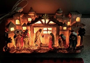 Vintage beleuchtete Bethlehem Stall Krippe Weihnachten Skulptur 13" Gerson - Bild 1 von 11