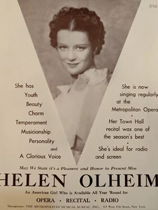Helen Olheim 1936 Booking Ad Musical Performer Concert Soprano - Picture 1 of 3