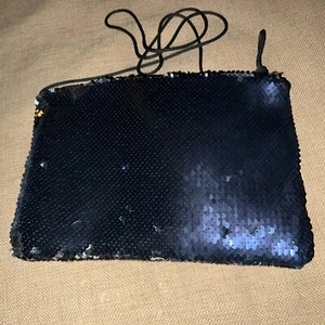 Blue Silver Movable Sequin Purse Bag Clutch Evening Bag Crossbody Strap EUC - Picture 1 of 7