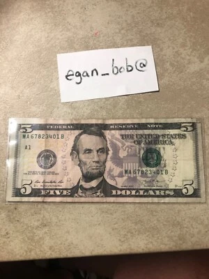 5 dollar note   3 ascending groups of numbers. odd note with consecutive digits - Image 1 of 4