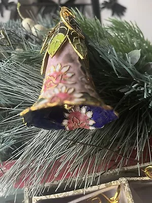 Hand Crafted Cloisonne Enameled Christmas Flower Bell Ornament Sold By 1 Piece