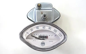 Vespa Muschel Tacho speedo weiß 120 km/h mit Raute Sprint,GL,GT,GS etc.10mm. - Picture 1 of 1
