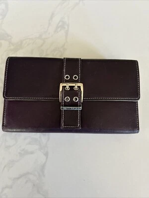 Organizador de talão de cheques carteira ameixa couro genuíno Perlina - Imagem 1 de 4