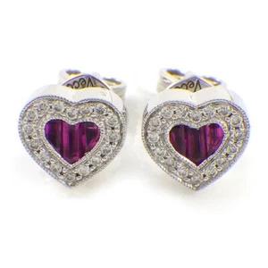 Ponte Vecchio Pierced Earrings Heart Motif Ruby Diamond 750(18K) White Gold - Picture 1 of 5