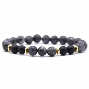 Men Shadow Grey & Black Bead Bracelet Quality Jewellery Gift Father's Day A433 - Picture 1 of 1