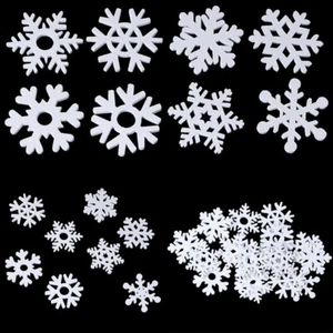 Christmas Ornaments Mix Shape Wooden 50pcs White Snowflakes Pendants Decoration - Picture 1 of 7
