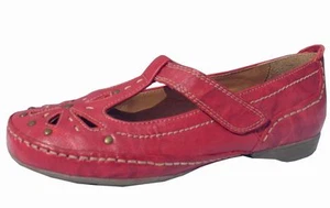 Ladies Tan Red Leather Soft Flexible flat shoes T-bar Moulded Sole Comfort NEW - Picture 1 of 1