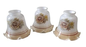 Vintage Milk Glass Ruffled Light Shades x3 Shabby Chic Romantic Roses Farmhouse - Bild 1 von 9
