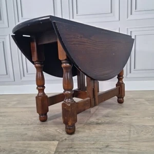 Retro Vintage Round Wooden Drop Leaf Side Sofa Wine Table - Occasional Coffee - Picture 1 of 24