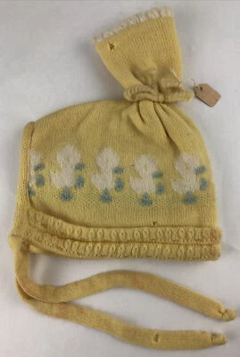 Eagleknit Knit Baby Hat Yellow With Baby Chicks Winter Hat Child USA NOS Vintage - Image 1 of 4
